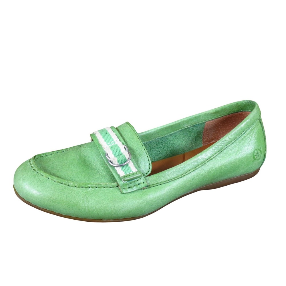 Born B77629 Womens Loafer Size 6.5 Casual Everyday Slip On Green Leather Shoes